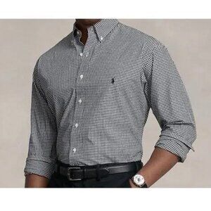 Ralph Lauren Men's Blake Black White Check Gingham Cotton Button Down Shirt Sz M
